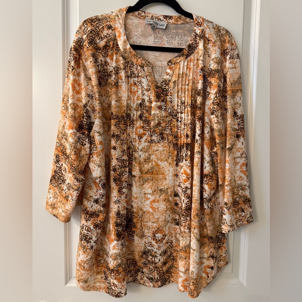z906 - Southern Lady Brown Tones Popover Henley Blouse